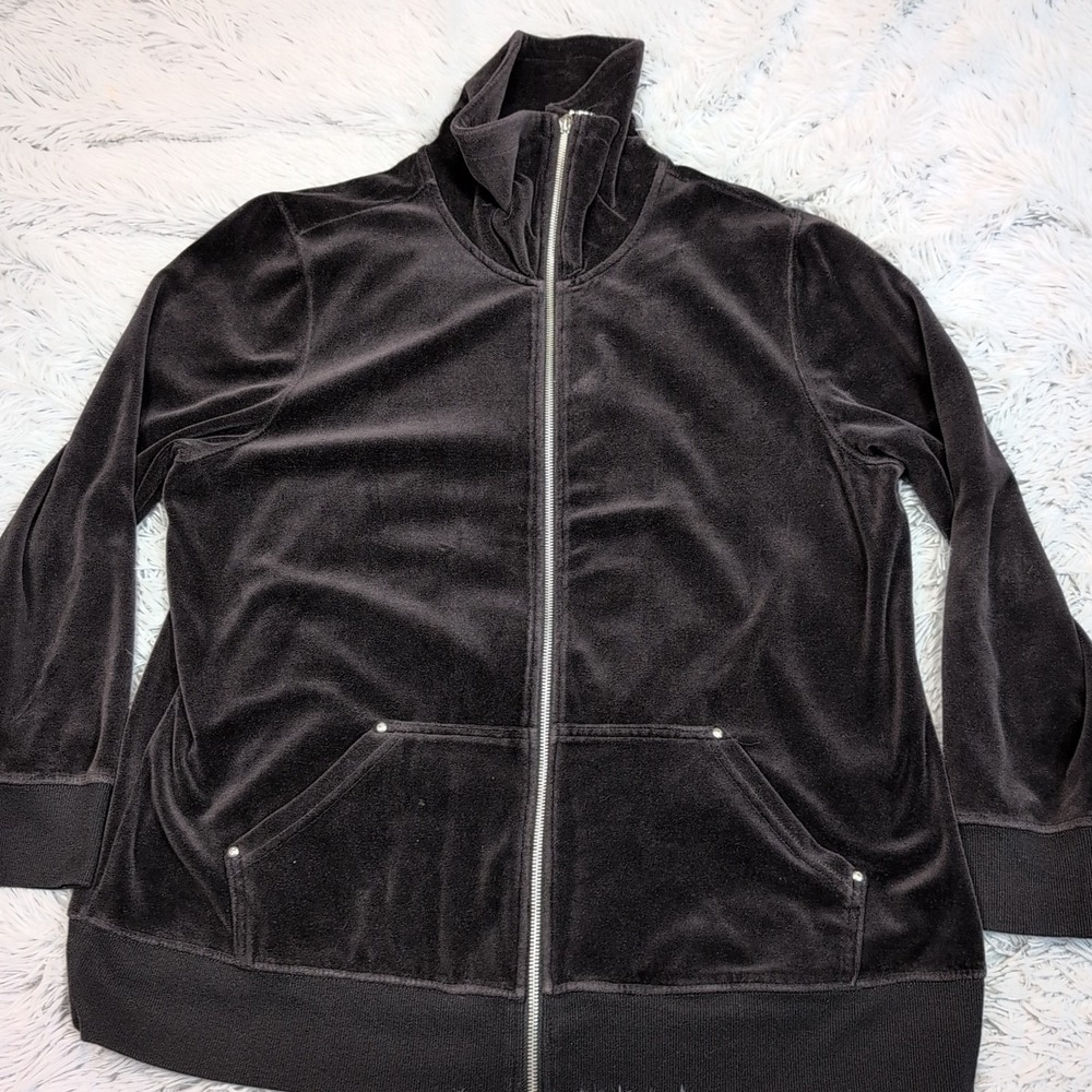CJ Banks Sweatshirt Womens 1X Black Pockets Zip Up Casual Athletic Comfort Soft